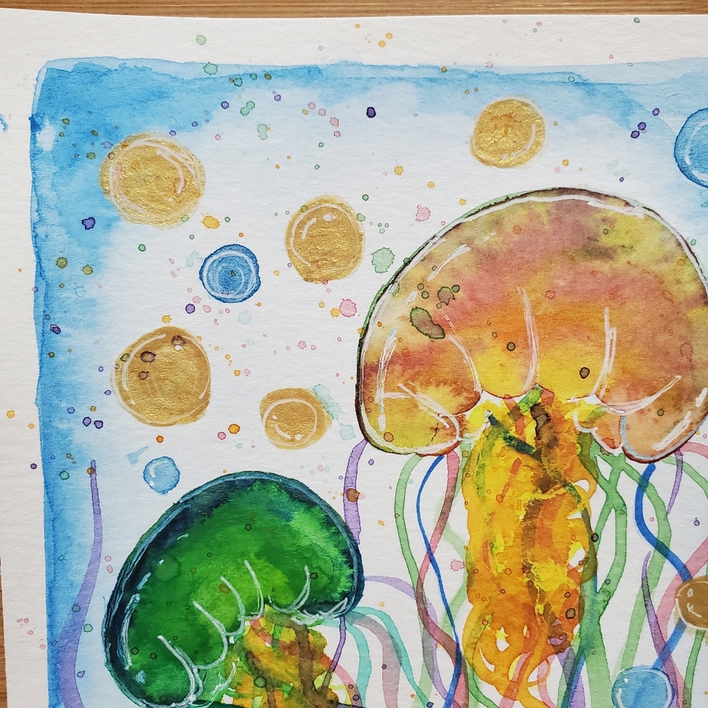 Underwater Jellyfish Watercolor Art